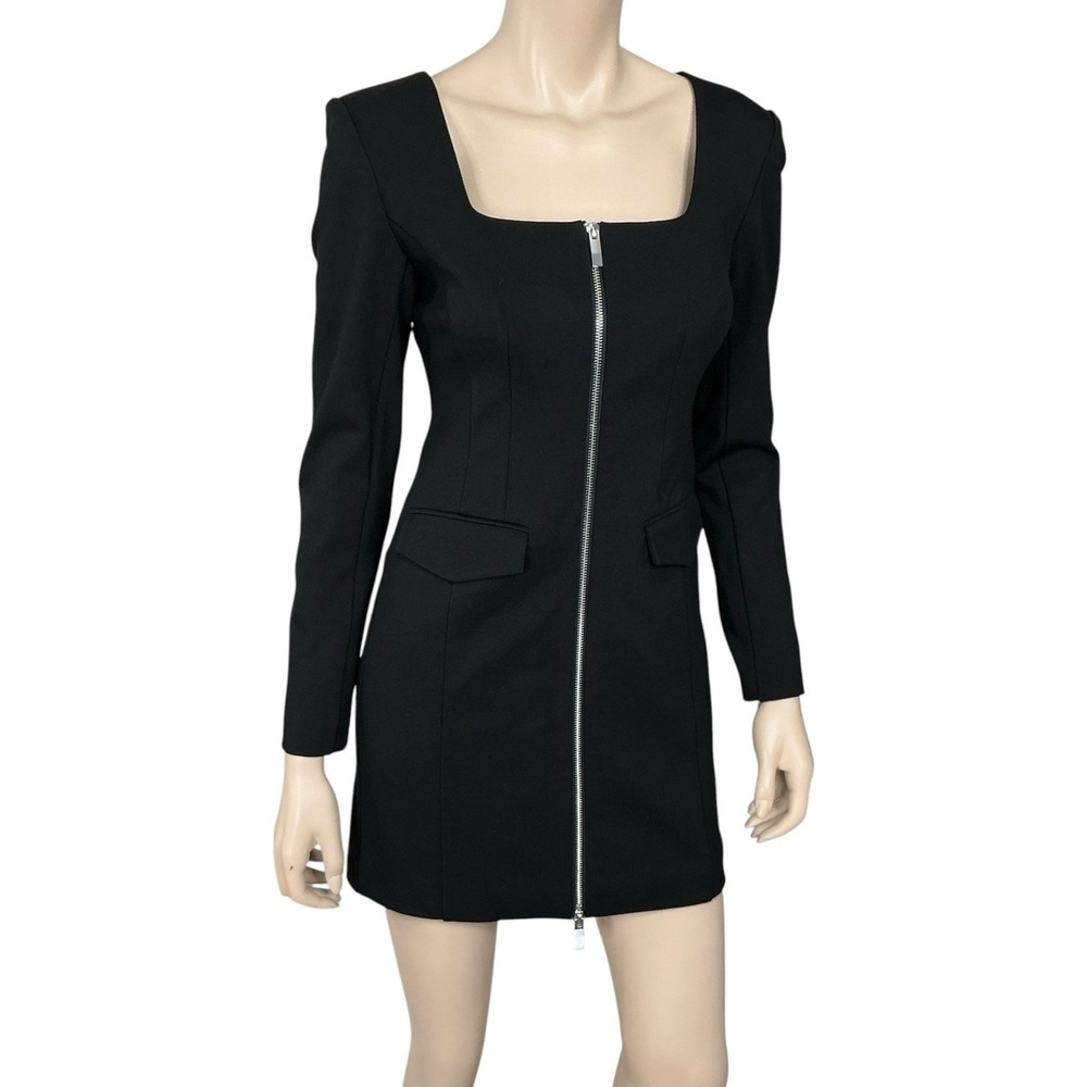TOCCIN Dress Women 2 Black Jordyn Zip Front Long Sleeve Mini Structured NWT $595